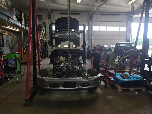 Pickup on a hoist with the engine out during a full inspection and repair