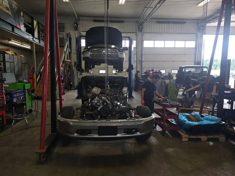 Pickup on a hoist with the engine out during a full inspection and repair